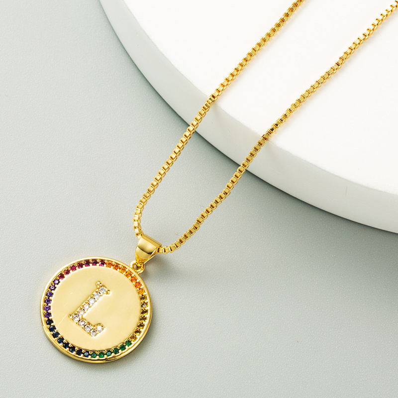 letter colorful gemstone hip hop  copper plated real gold letter Necklace wholesale