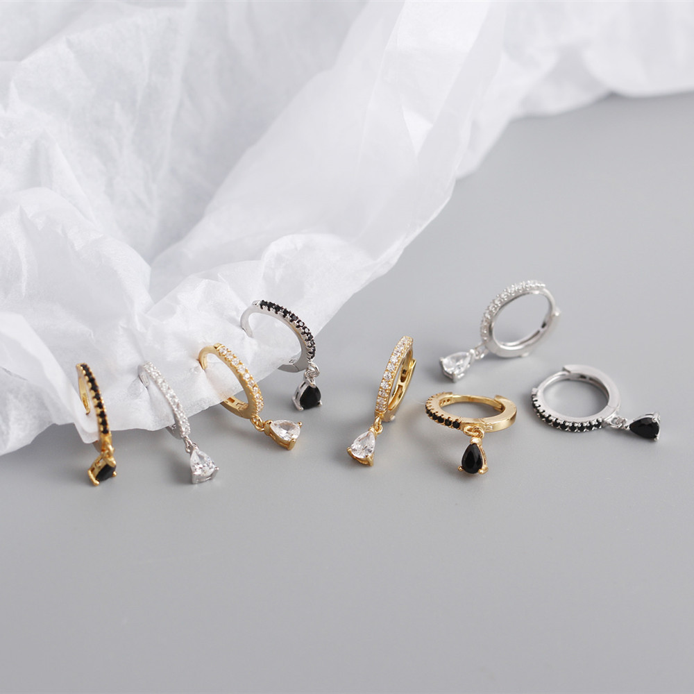 S925 sterling silver geometric water drop diamond ear buckle wholesale Nihaojewelry