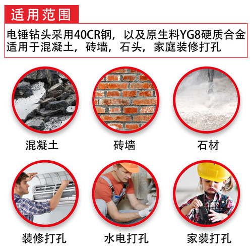 SDS impact drill bit extends through the wall to open a hole in the concrete wall. Two pits and two grooves, round handle, one-word electric hammer drill bit