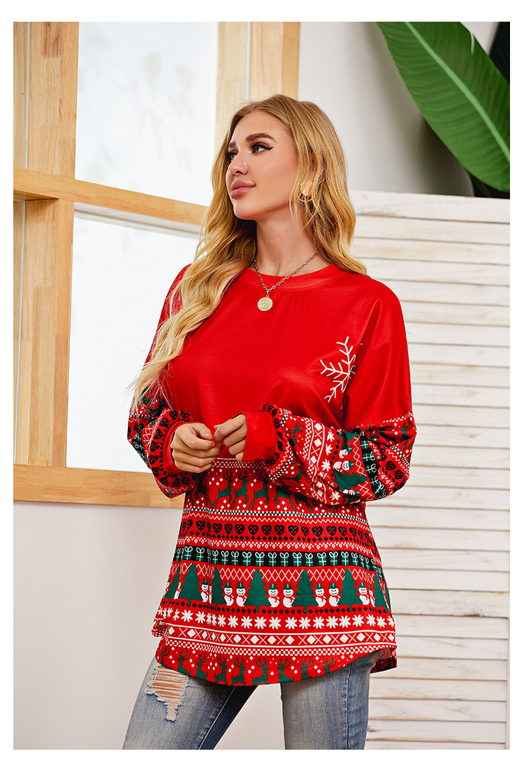 Christmas Print Long Sleeve Casual T-shirt  NSXS36140