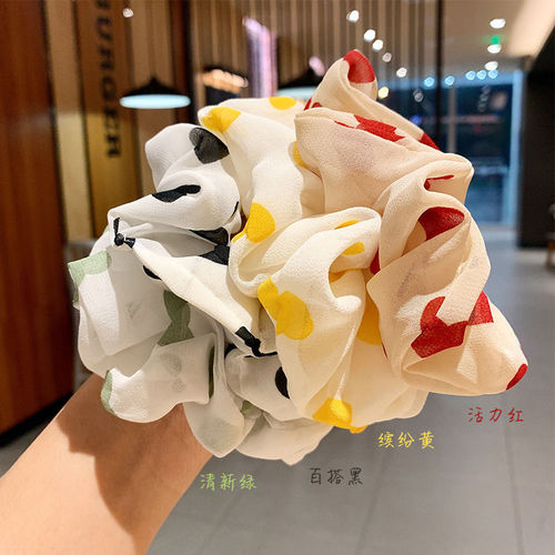 Large intestine hair band for women simple Korean ins love chiffon hair rope cute girl tied hair rubber band fat intestine hair accessories