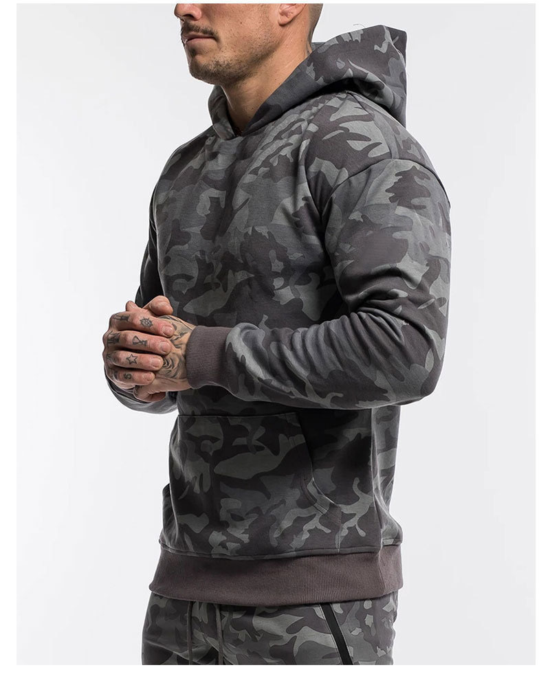 Muscle European And American Brothers Camouflage Sports Casual Hooded Sweatshirt Men's Spring And Autumn Fitness Hoodie