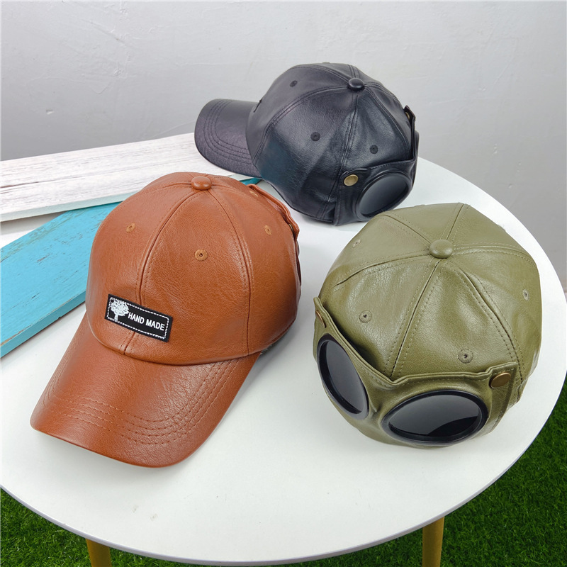 Aviator Glasses Hat Men's and Women's Korean Style Fashion Brand pu Leather Street All-Match Cap Personalized Sunglasses Baseball Cap