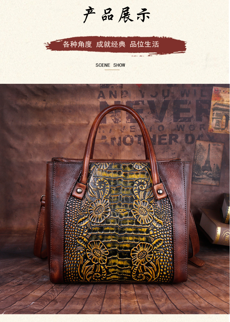 Túi đeo chéo nữ da thật phong cách vintage, họa tiết nổi bật — Xám cổ điển, Vàng cổ điển, Xanh lá cổ điển, Nâu cổ điển chi tiết 16