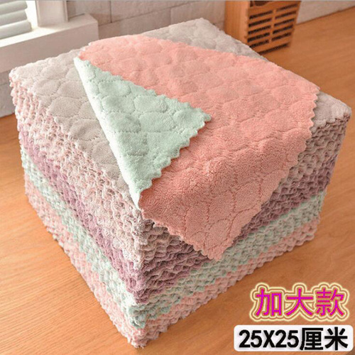Double-sided thickened coral velvet household scouring pad, oil-free lazy rag, kitchen dish towel, composite water-absorbent cleaning