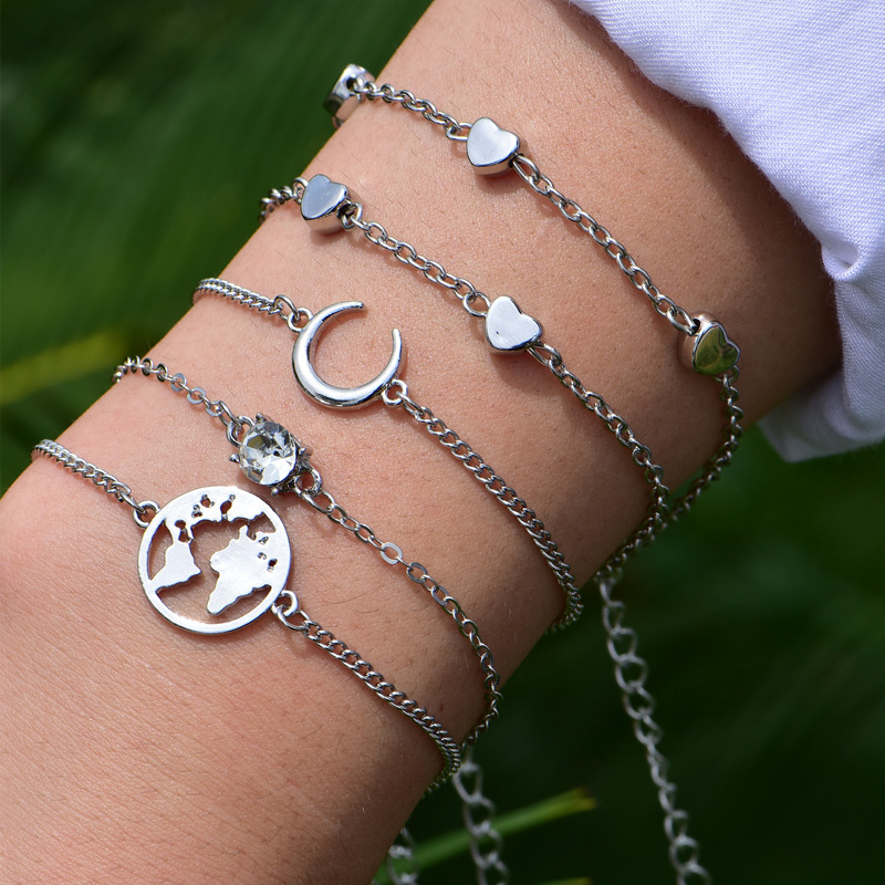 Conjunto De Pulsera De Luna En Forma De Corazón Chapado En Oro Simple De Múltiples Capas display picture 6