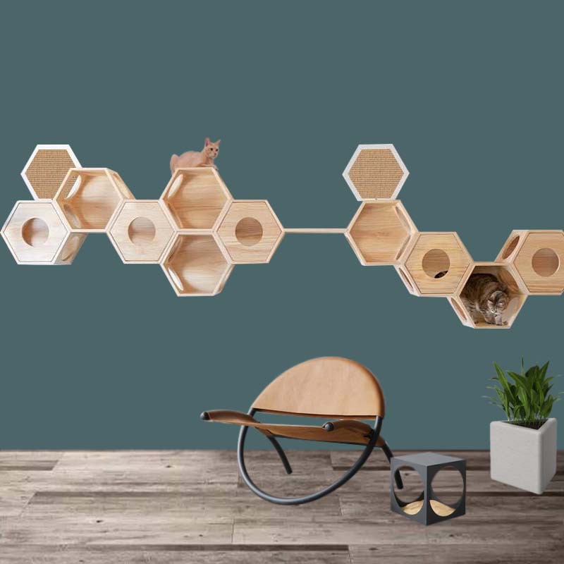 Entrega de una pieza cuatro estaciones gato pared salto plataforma de madera diy gato villa de madera maciza montado en la pared internet celebridad gato escalada marco gato nido