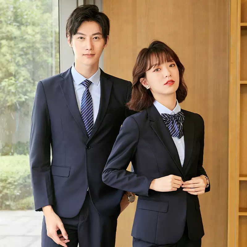 商务男装职业正装西服套装男士OL物业保险车行藏青色女士工装供应