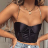 Sexy women’s metal chain satin sling open navel bra