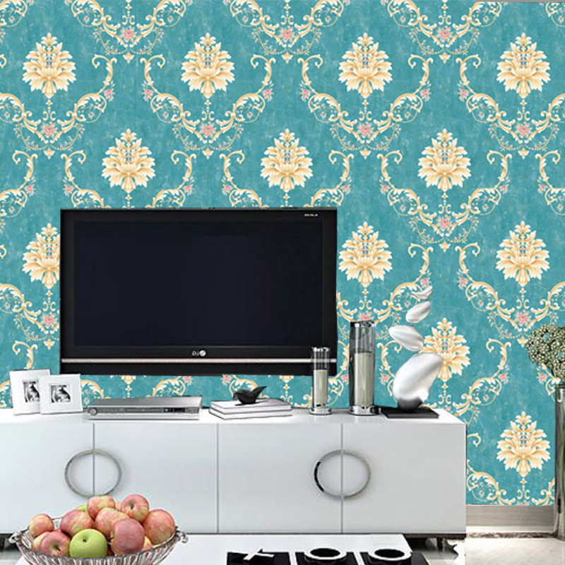 伊蕊米黄3d复古壁纸欧美 电视背景墙 墨绿色 卧室墙纸 美式  批发|ms