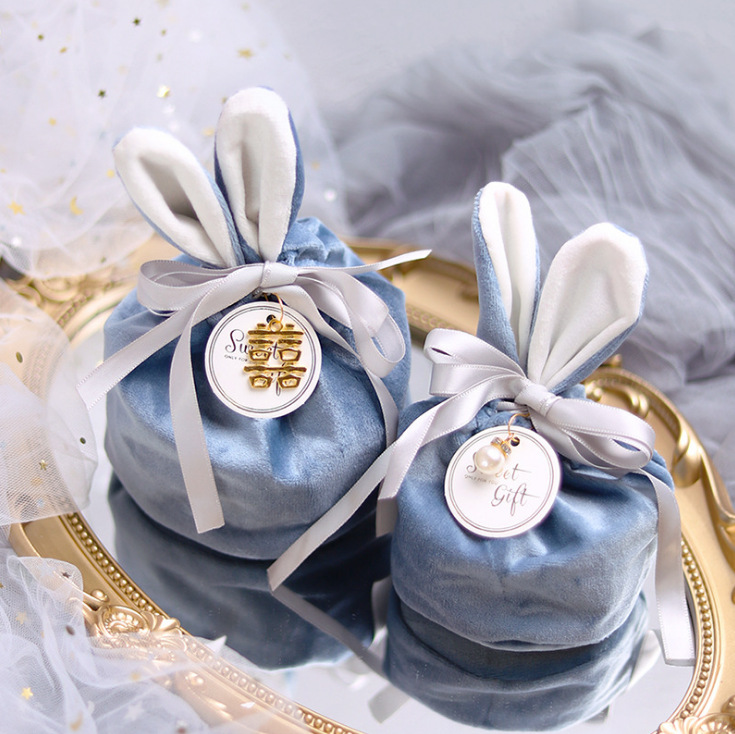 喜糖袋兔耳朵丝绒袋子礼盒糖盒结婚婚礼糖果盒创意ins风手提布袋