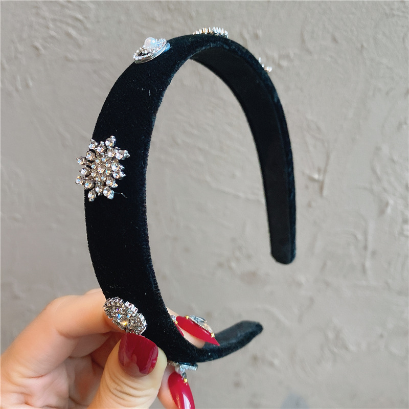 Corea del Sur Dongdaemun terciopelo diadema Chanel Estilo Vintage rhinestone diadema Internet celebridad dulce negro Super hadas accesorios para el cabello adulto