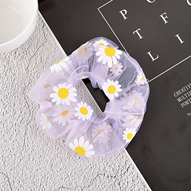 15g Weight Headwear Classification Festival Occasion Flower Pattern Women'S Gender Sky Blue, White, Pink, Purple, Green, Blue, Yellow, Black Color Korean Simple Mesh Daisy Hair Scrunchies 9