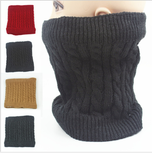 秋冬季加绒针织脖套情侣户外保暖脖套纯色男女韩版双层套头围脖|ms