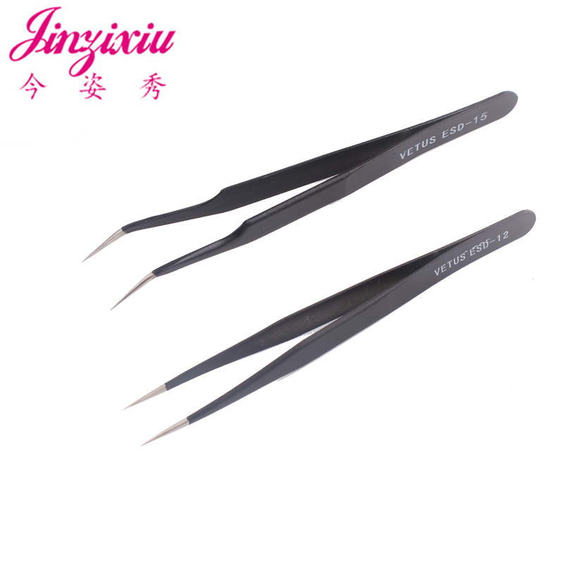 Clavo codo de acero inoxidable cabeza recta pinzas negras pinzas de uñas taladro incrustado con diamante VETUS1.5mm tipo de precisión