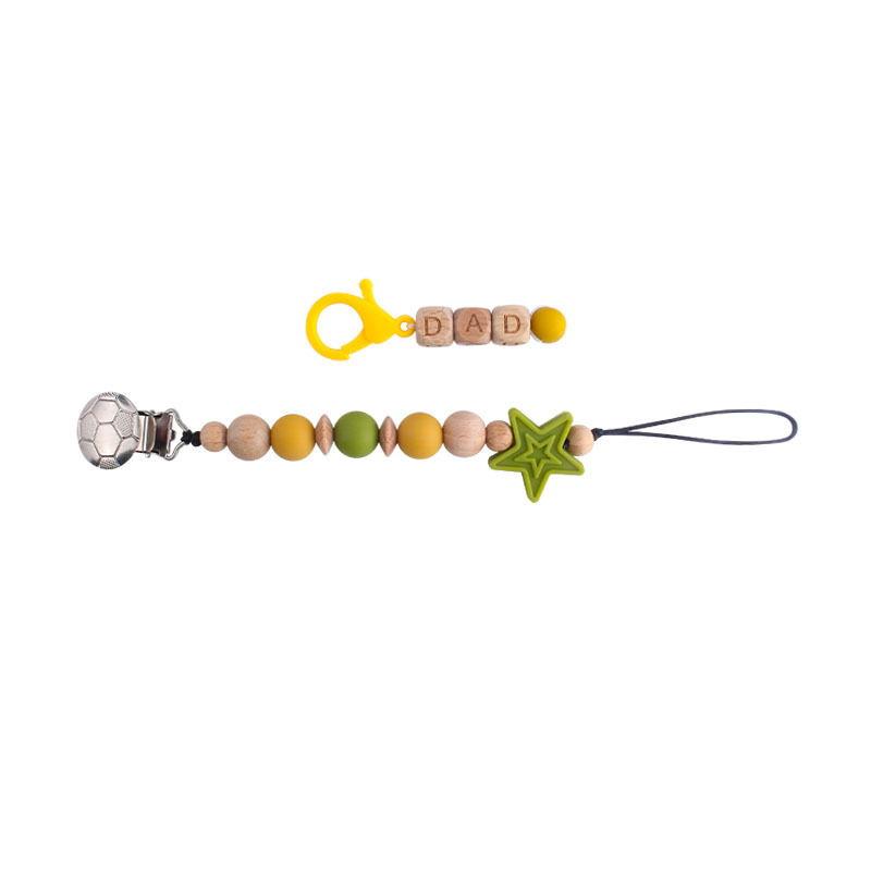 Nuevo clip de chupete de fútbol de hierro bebé creativo Haya PAPÁ langosta hebilla pacificar estrella de cinco puntas Cadena de chupete de silicona