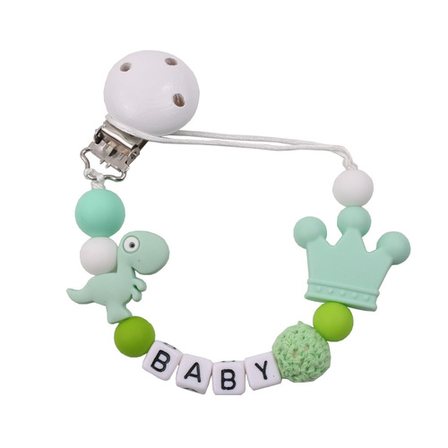 Amazon baby pacifier clip chain teether anti-drop chain little dinosaur silicone bead pacifier chain baby supplies