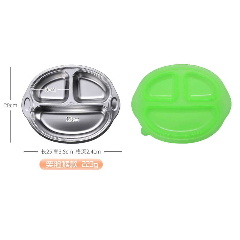 YiMi Cartoon Kids Dinner Plate, Stainless Steel, Thickened, Anti-Scald, Kid-Safe Fall-Proof Home Use