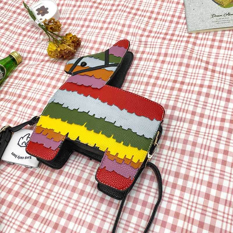 Hot Selling Fashion New Creative Hit Color Cute Cartoon Rainbow Color Stitching Pu Pony Crossbody Bag Shoulder Bag Nihaojewelry Wholesale display picture 27