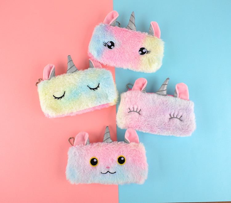 Gradient Color Unicorn Plush Large Capacity Stationery Bag display picture 1