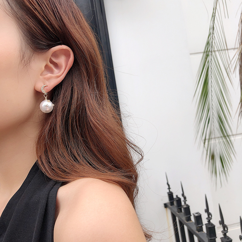  New Luxury Jewelry Asymmetric Star Moon Pearl S925 Sterling Silver Vintage Earrings for Women Temperament Long Dangle Earrings