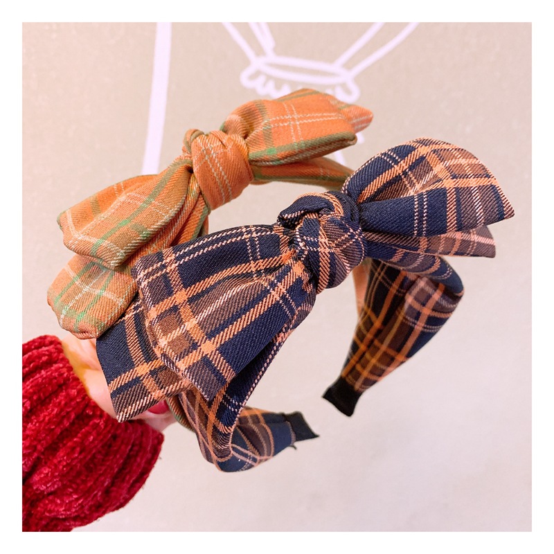 Card Accessories Vintage British Plaid Double Bow Wild Headband Wholesales Fashion display picture 4