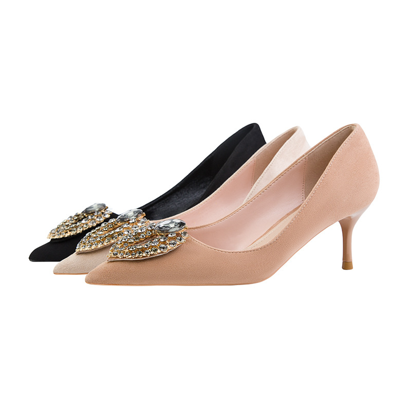 121-12 in Europe and the sexy party with high-heeled shoes with thin metal lighter point diamond buckle single shoe heels