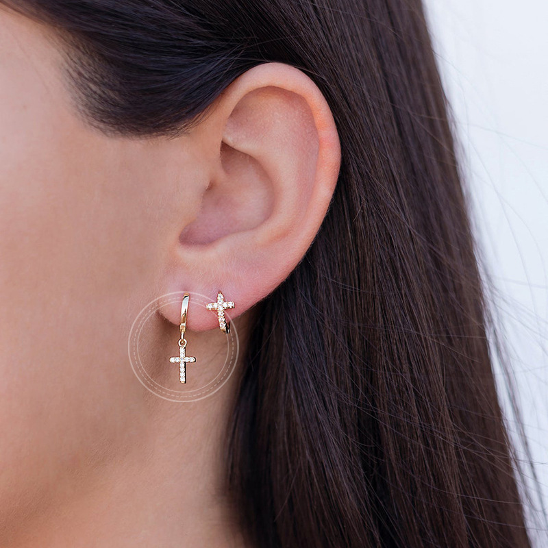 European And American Fashion Simple Ear Buckle Cross Inlaid Zircon Ear Hoop Earrings display picture 2