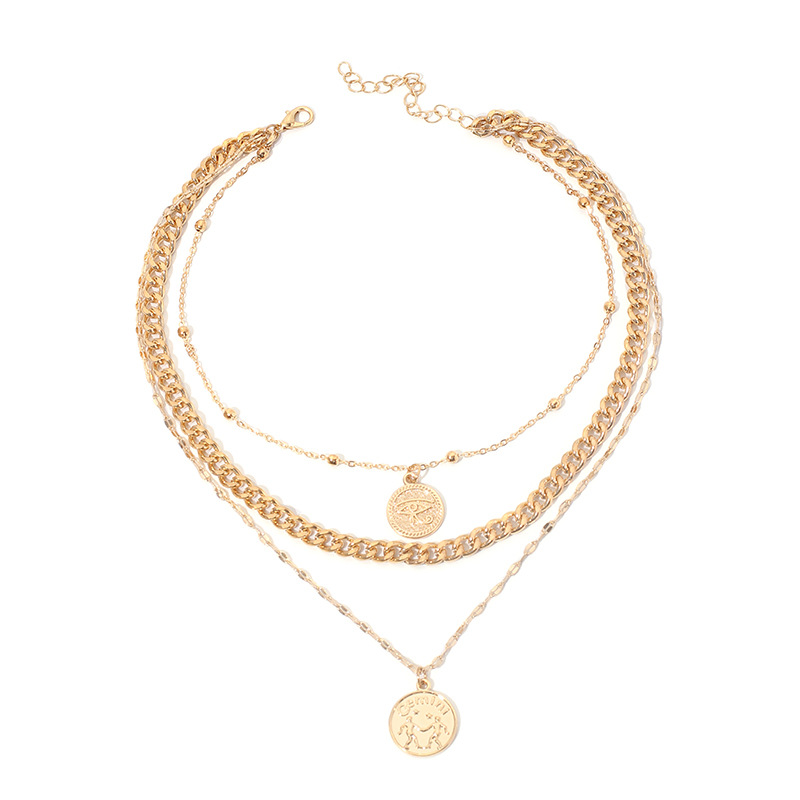 30g Weight Earrings Classification Wedding, Travel Occasion Women'S Gender Gold Color Fashion Multi-layered Wearing Medal Devil's Eye Tag Clavicle Necklace For Women 5