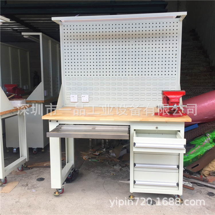 榉木桌面工作台实木台面钳工台重型钢结构工作台实木钳工工作台
