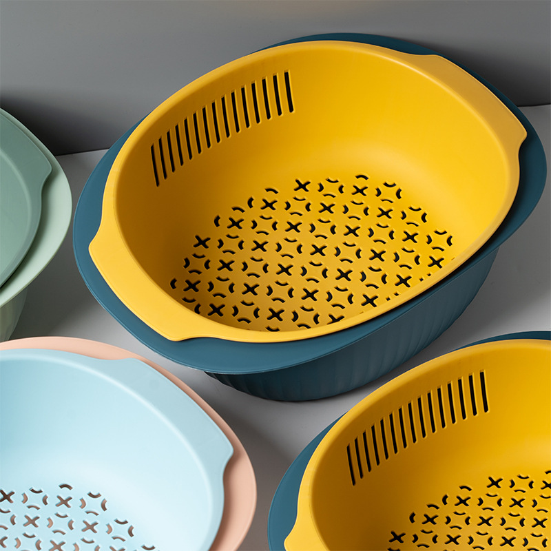 家用雙層洗菜籃瀝水籃 加厚塑料洗菜籃子水果籃廚房洗菜盆淘米器