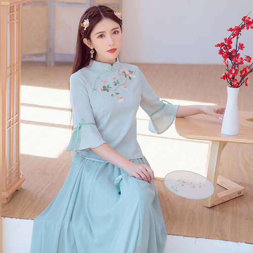 Chinese dress qipao blouses tops for women restoring ancient ways Women tang suit chinese dress retro blouse shirts embroidery qipao coat tea improved qipao 