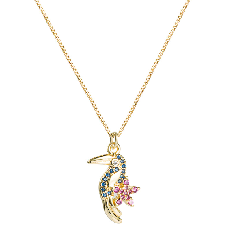 New Trendy Colorful Bird  Copper Inlaid Zircon Simple Necklace display picture 6