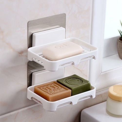 Soap Box Wall Mounted Soap Dish Drain Bathroom Soap Rack No Drill Shower Drainproof Soap Holder