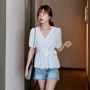 2020春季新款韩版超仙雪纺衫收腰显瘦仙女衬衫时尚衬衣女清新上衣