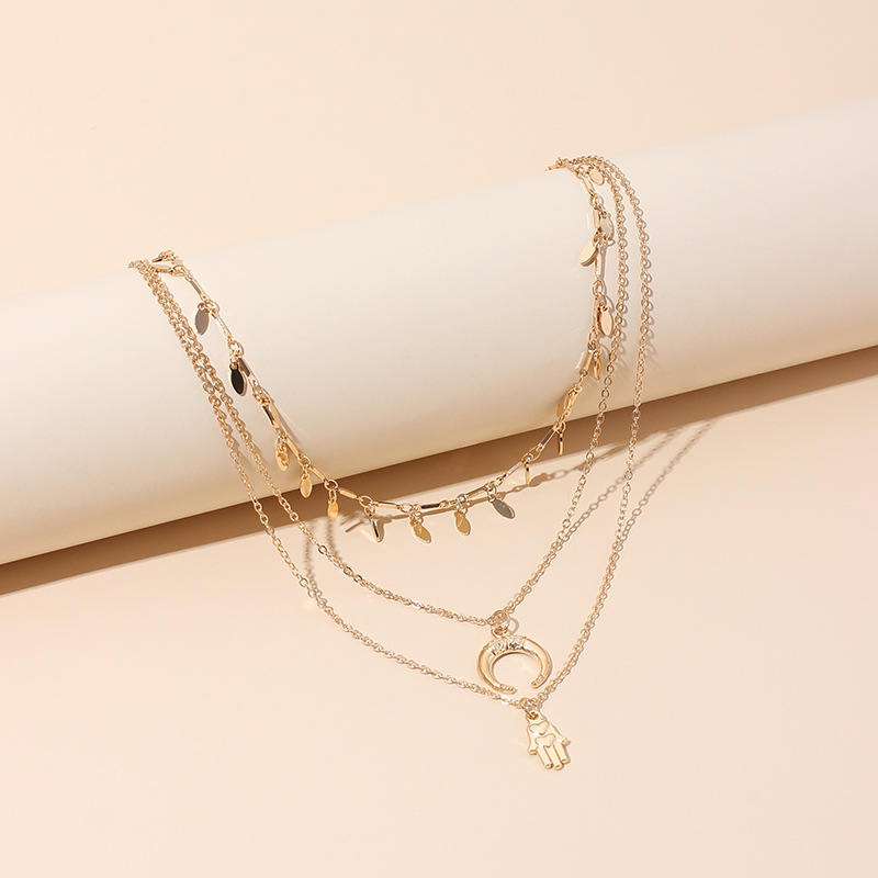 10g Weight Necklace Classification Wedding, Travel Occasion Geometric Pattern Women'S Gender Gold Color Multi-layer Crescent Palm Women's Necklace 14