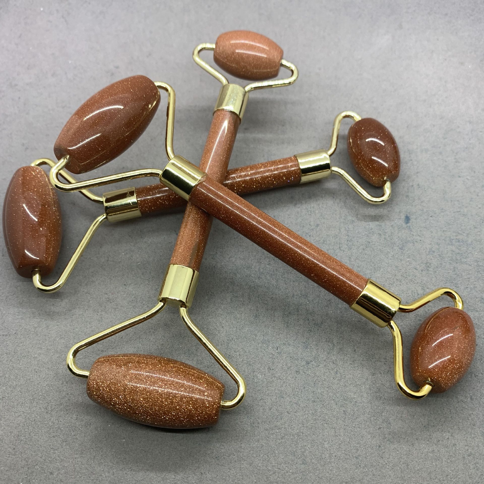 Piedra natural de doble cabeza rodillo de masaje palo amatista rosa cristal flor verde Aventurina azul patrón azul arena oro arena amarillo Ojo de Tigre