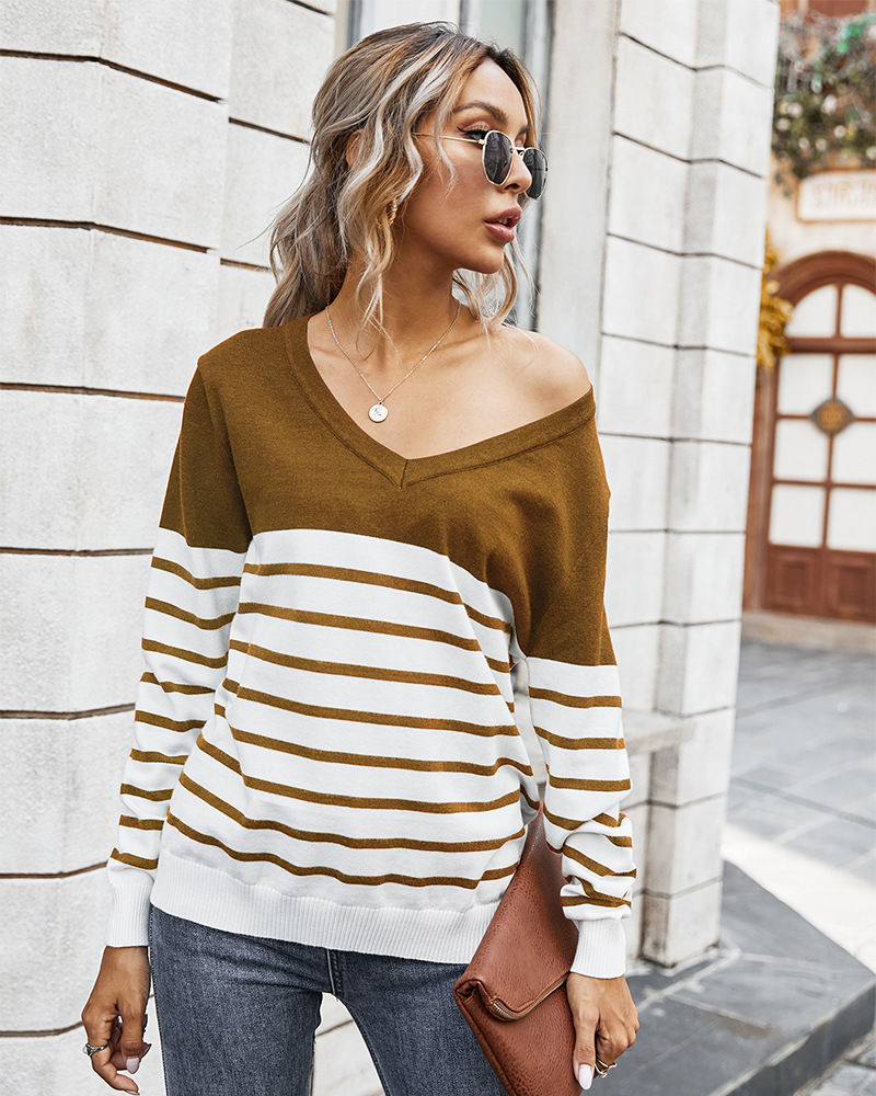 autumn and winter classic V-neck striped color-blocking sweater  NSDY34901