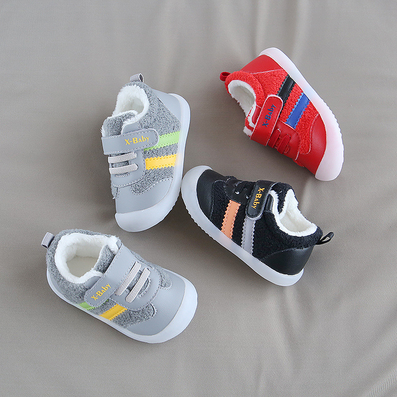 小溜寶冬加絨1-3歲學步鞋保暖羊羔絨果凍軟底寶寶鞋男女防滑童鞋