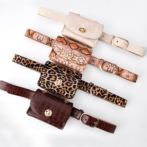 Women's leather belt, trendy leopard-print waist bag, mini chain bag—stylish, versatile, and detachable; factory wholesale.