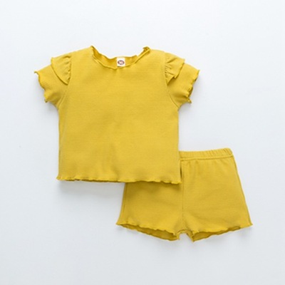 New children's home clothes in 2020 summer girl's mullet welt home clothes set