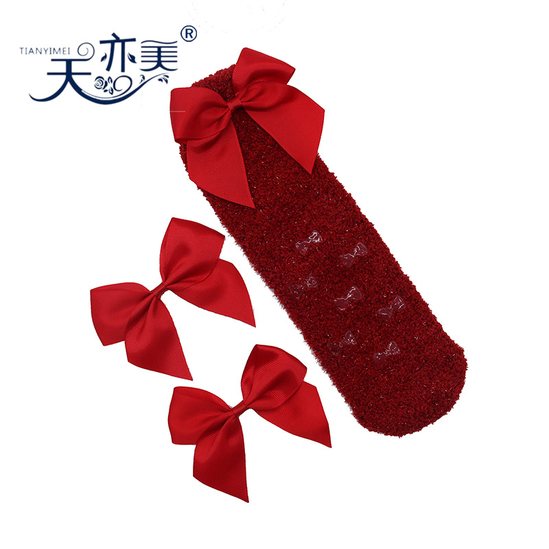 Otoño e invierno calcetines embalaje decorativo arco 4cm hilo rojo cinturón hecho a mano arco accesorios pequeña flor