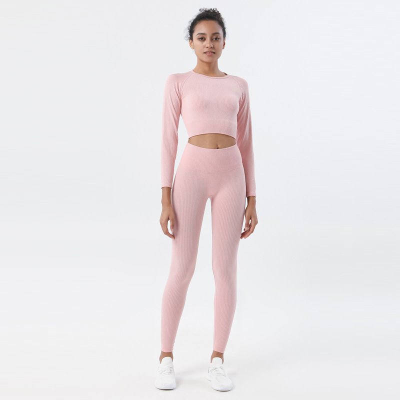 Nuevo europeo y americano Amazon pantalones de yoga de punto sin costuras traje de fitness nylon de secado rápido traje de yoga traje de manga larga mujeres