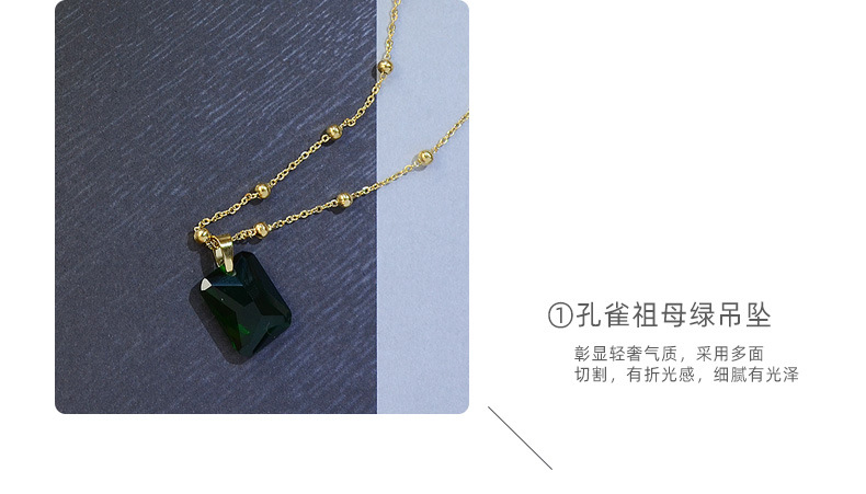 Retro Light Luxury All-match Peacock Emerald Gem Pendant Minimalist Titanium Steel Necklace display picture 6