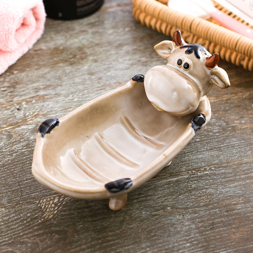 European ceramic animal drain soap box Year of the Rabbit bathroom bath soap box double layer waterproof drain soap box