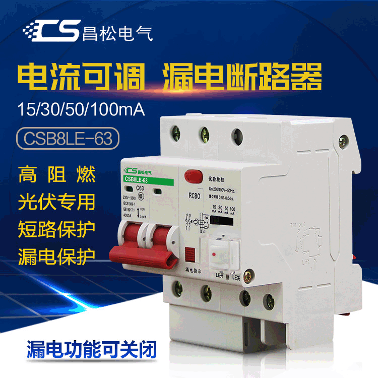 University Photovoltaic Grid Electric leakage Protector 2P63A Single-phase 220V Leakage protection switch Adjustable 30/50/150mA