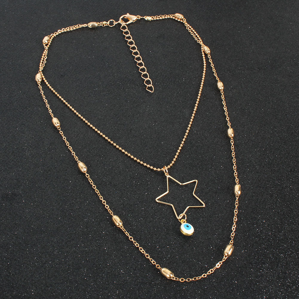 Simple Retro Gold Star Small Eyes Pendant Necklace Multilayer Alloy Necklace display picture 3