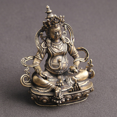 Pure brass, aged and anti-antique, the God of Wealth worships Tibetan Buddha statues to attract wealth and good fortune, old copperware home decorations