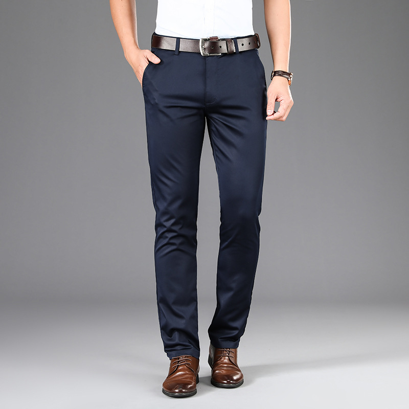 Pantalones casuales elásticos de mediana edad para hombres Tencel drapeado suave antiarrugas pantalones de oficina de calidad pantalones largos rectos de negocios