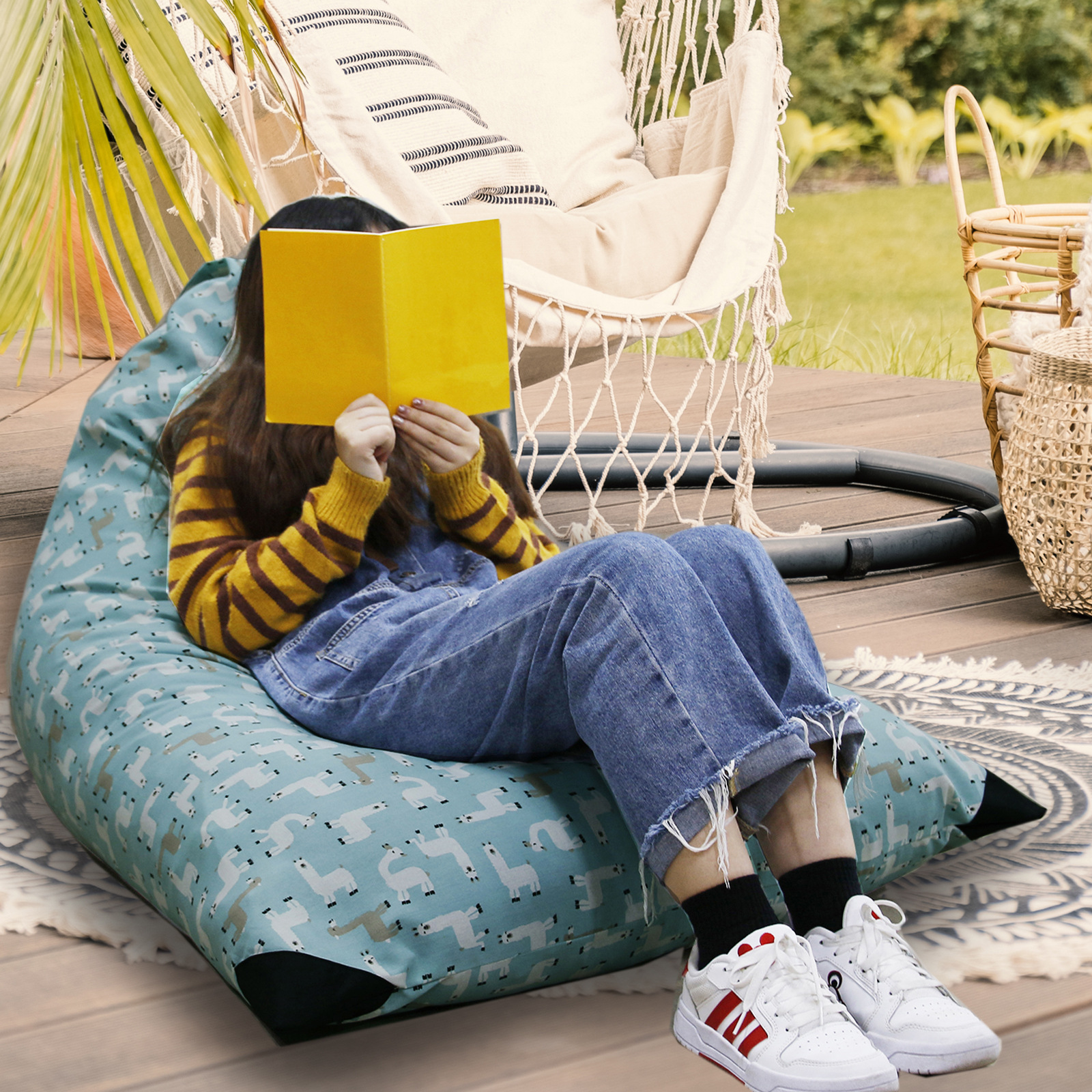 亚马逊可机洗帆布懒人沙发布艺备用不含填充懒人创意DIY沙发懒人沙发套 沙发靠垫